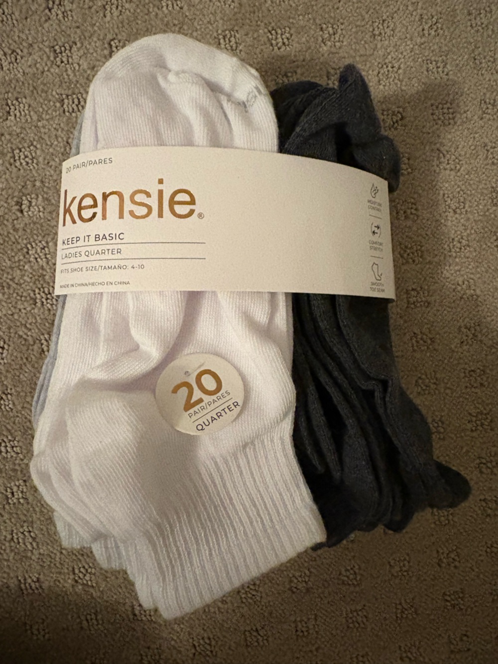 Kensie Quarter Socks Pack - White & Gray & Dark Gray socks
